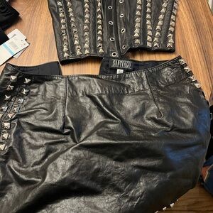 Black Leather Studded Skirt and coset